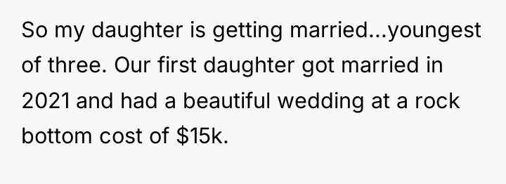 So my daughter is getting married...youngest of three. Our first...