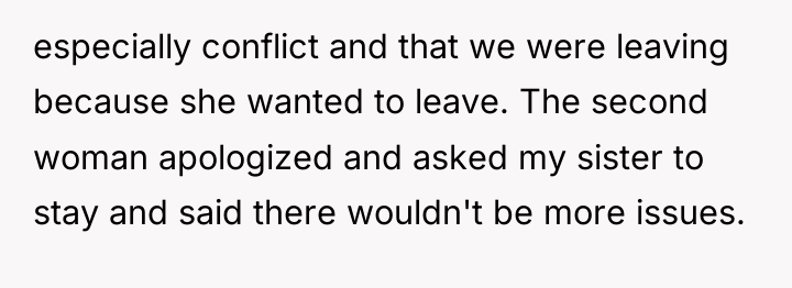 especially conflict and that we were leaving because she wanted...