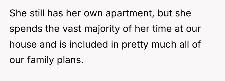 She still has her own apartment, but she spends the...
