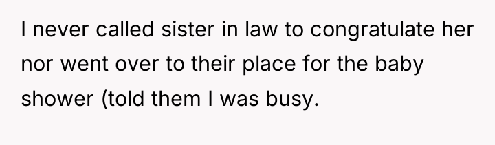 I never called sister in law to congratulate her nor...