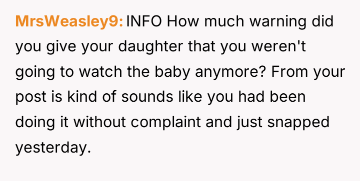 MrsWeasley9 INFO How much warning did you give your daughter...