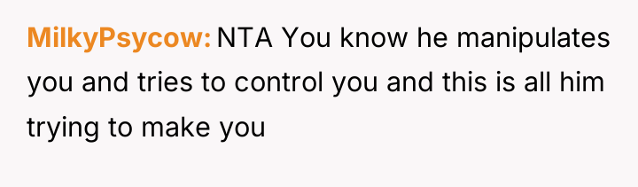 MilkyPsycow NTA You know he manipulates you and tries to...