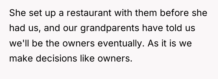 She set up a restaurant with them before she had...