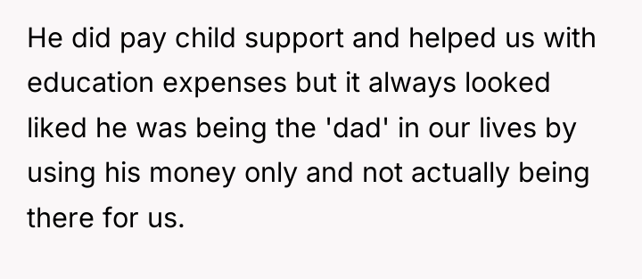 He did pay child support and helped us with education...
