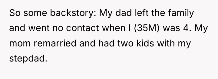 So some backstory: My dad left the family and went...