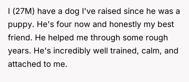 I (27M) have a dog I've raised since he was...