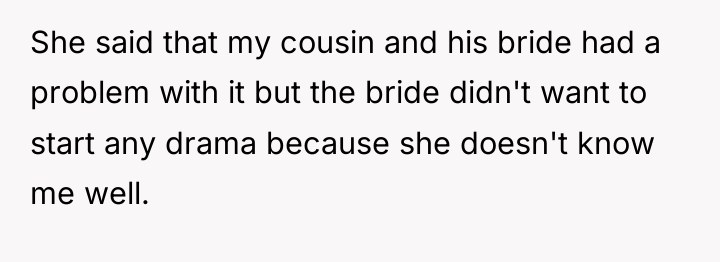 She said that my cousin and his bride had a...