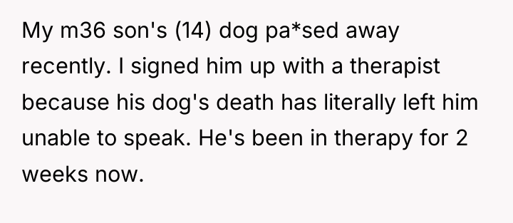 My m36 son's (14) dog pa*sed away recently. I signed...
