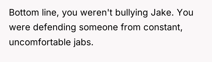 Bottom line, you weren't bullying Jake. You were defending someone...