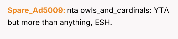Spare_Ad5009 nta owls_and_cardinals: YTA but more than anything, ESH.