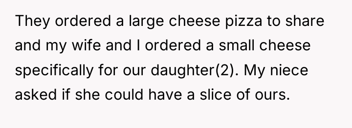 They ordered a large cheese pizza to share and my...