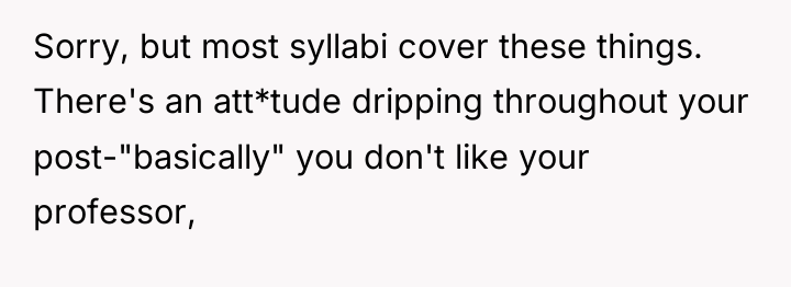 Sorry, but most syllabi cover these things. There's an att*tude...