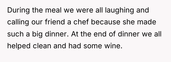 During the meal we were all laughing and calling our...