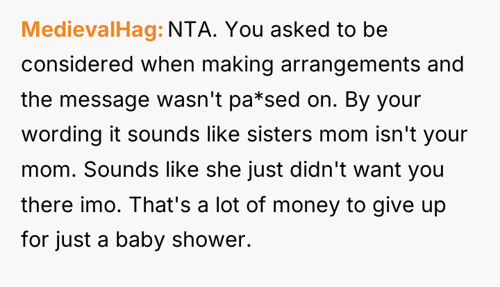 MedievalHag NTA. You asked to be considered when making arrangements...