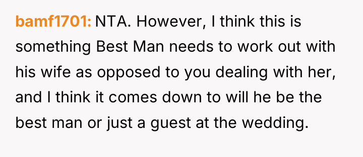 bamf1701 NTA. However, I think this is something Best Man...