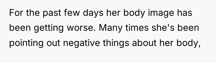 For the past few days her body image has been...