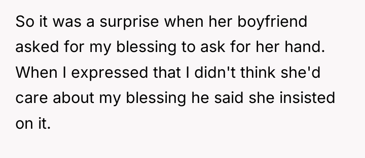 So it was a surprise when her boyfriend asked for...