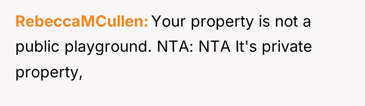 RebeccaMCullen Your property is not a public playground. NTA: NTA...