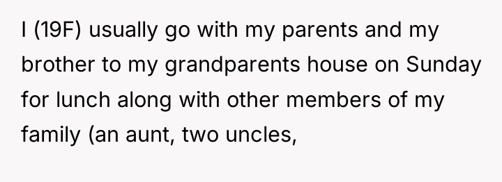 I (19F) usually go with my parents and my brother...