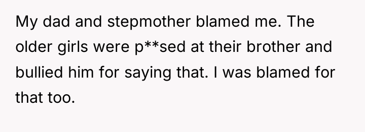 My dad and stepmother blamed me. The older girls were...