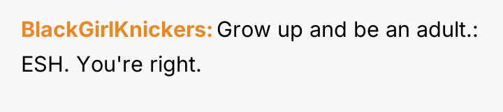 BlackGirlKnickers Grow up and be an adult.: ESH. You're right.