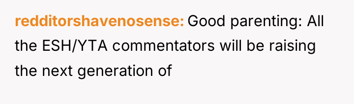 redditorshavenosense Good parenting: All the ESH/YTA commentators will be raising...