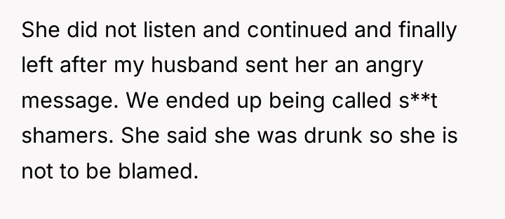She did not listen and continued and finally left after...