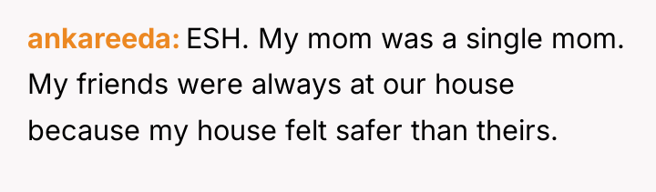 ankareeda ESH. My mom was a single mom. My friends...