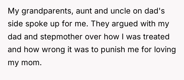 My grandparents, aunt and uncle on dad's side spoke up...