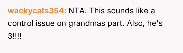 wackycats354 NTA. This sounds like a control issue on grandmas...