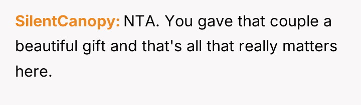 SilentCanopy NTA. You gave that couple a beautiful gift and...