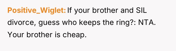 Positive_Wiglet If your brother and SIL divorce, guess who keeps...
