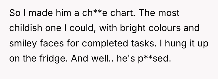 So I made him a ch**e chart. The most childish...