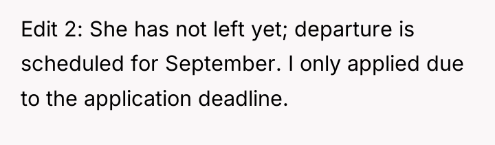 Edit 2: She has not left yet; departure is scheduled...