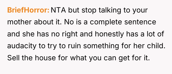 BriefHorror NTA but stop talking to your mother about it....