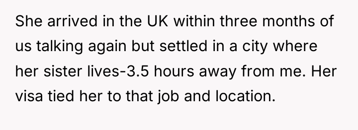 She arrived in the UK within three months of us...