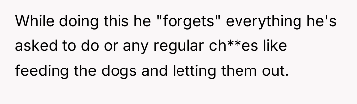 While doing this he "forgets" everything he's asked to do...