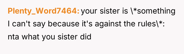 Plenty_Word7464 your sister is \*something I can't say because it's...