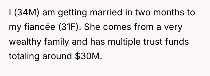 I (34M) am getting married in two months to my...