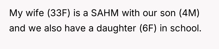 My wife (33F) is a SAHM with our son (4M)...