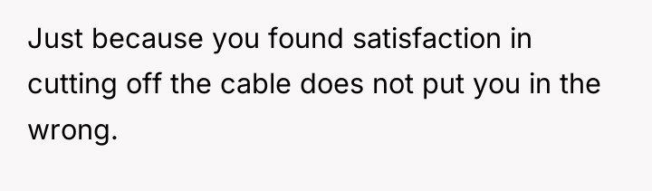 Just because you found satisfaction in cutting off the cable...