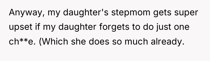Anyway, my daughter's stepmom gets super upset if my daughter...