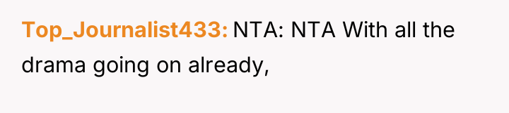 Top_Journalist433 NTA: NTA With all the drama going on already,