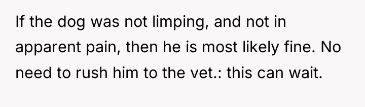 If the dog was not limping, and not in apparent...