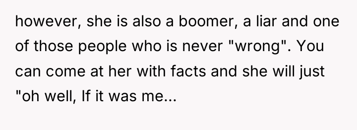 however, she is also a boomer, a liar and one...