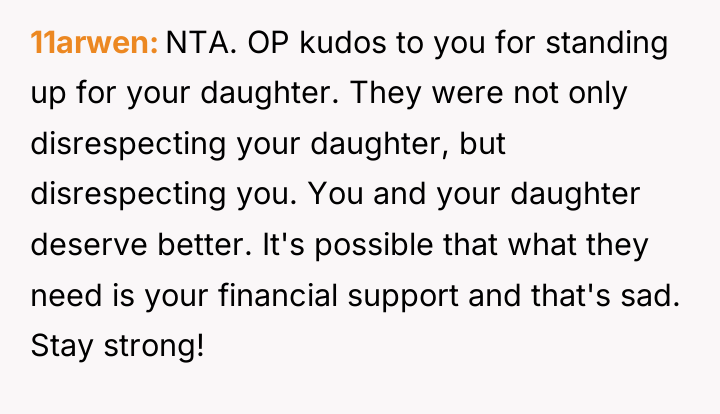 11arwen NTA. OP kudos to you for standing up for...