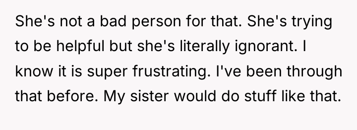 She's not a bad person for that. She's trying to...