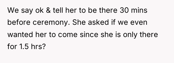 We say ok & tell her to be there 30...
