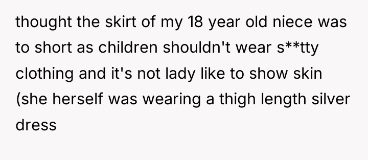 thought the skirt of my 18 year old niece was...