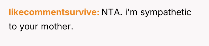 likecommentsurvive NTA. i'm sympathetic to your mother.
